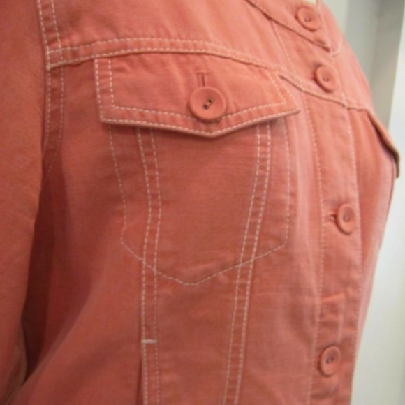 TWO 8P J Jill TENCIL LINEN COTTON RAYON jean JACKETs beige+SALMON perfect cond - Picture 7 of 11